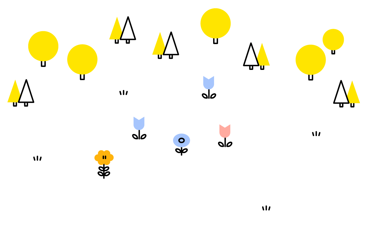 寄附のたびに選んだ種類と色の花が増え、花畑が広がっていくイラスト