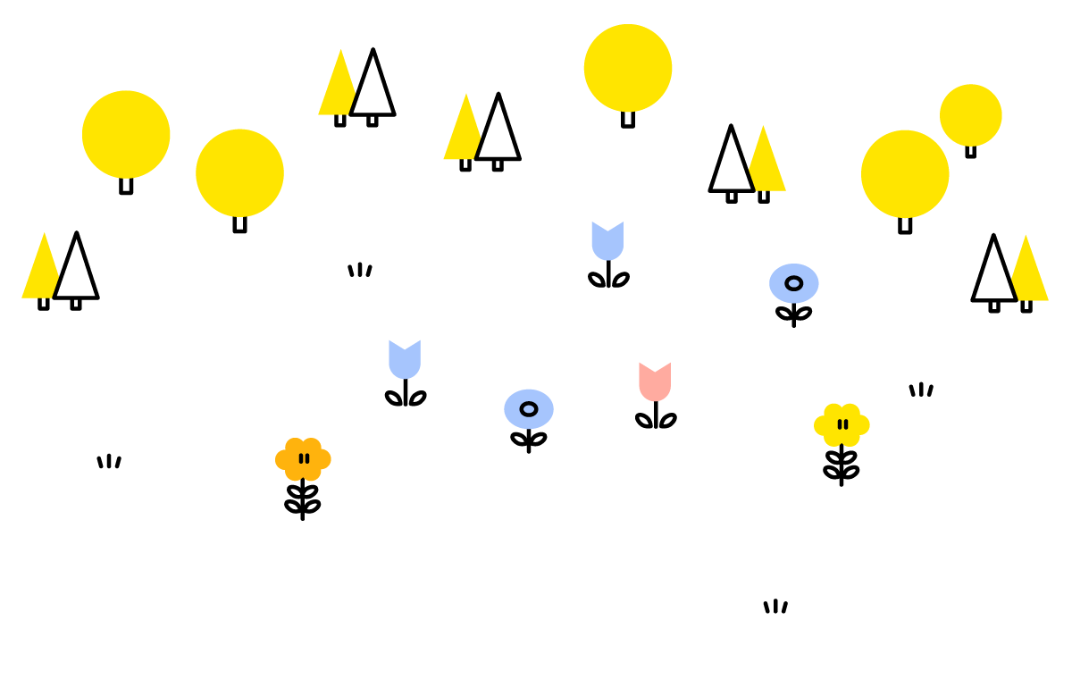 寄附のたびに選んだ種類と色の花が増え、花畑が広がっていくイラスト