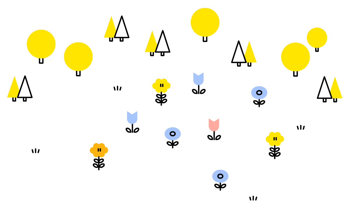 寄附のたびに選んだ種類と色の花が増え、花畑が広がっていくイラスト